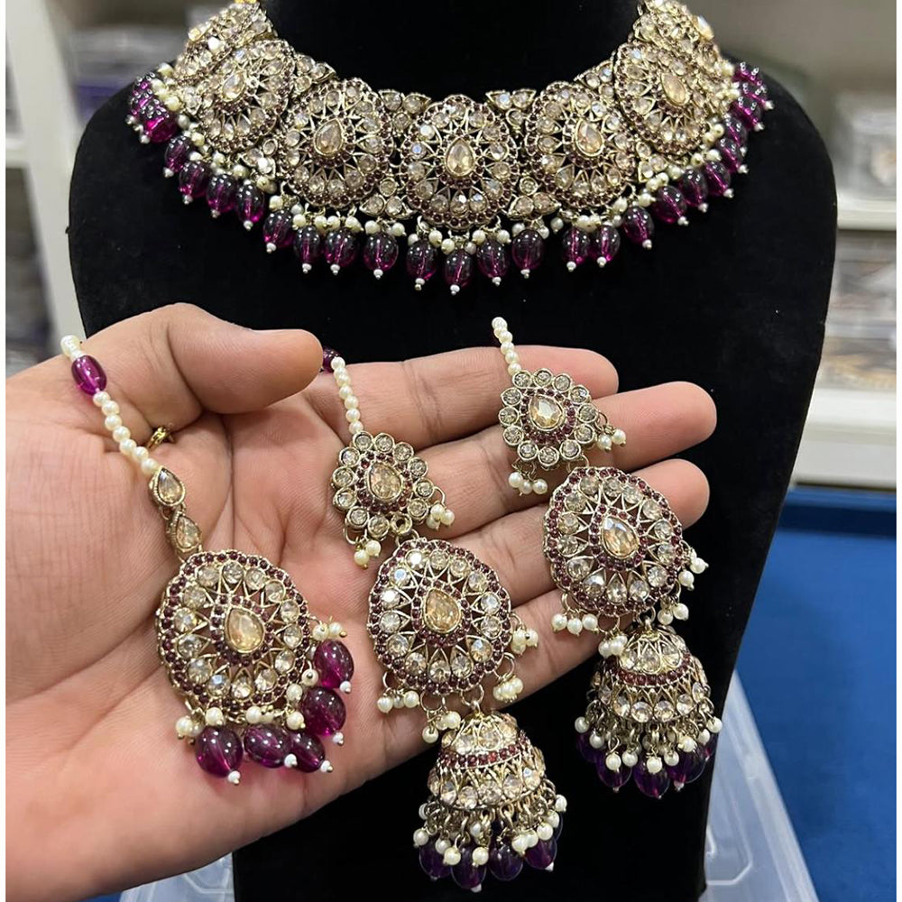 Hira Collections Royal Crystal Stone Beads And Pearl Necklace Set
