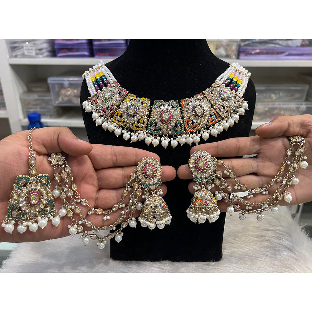 Hira Collections Royal Crystal Stone Beads And Pearl Necklace Set
