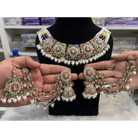 Hira Collections Royal Crystal Stone Beads And Pearl Necklace Set