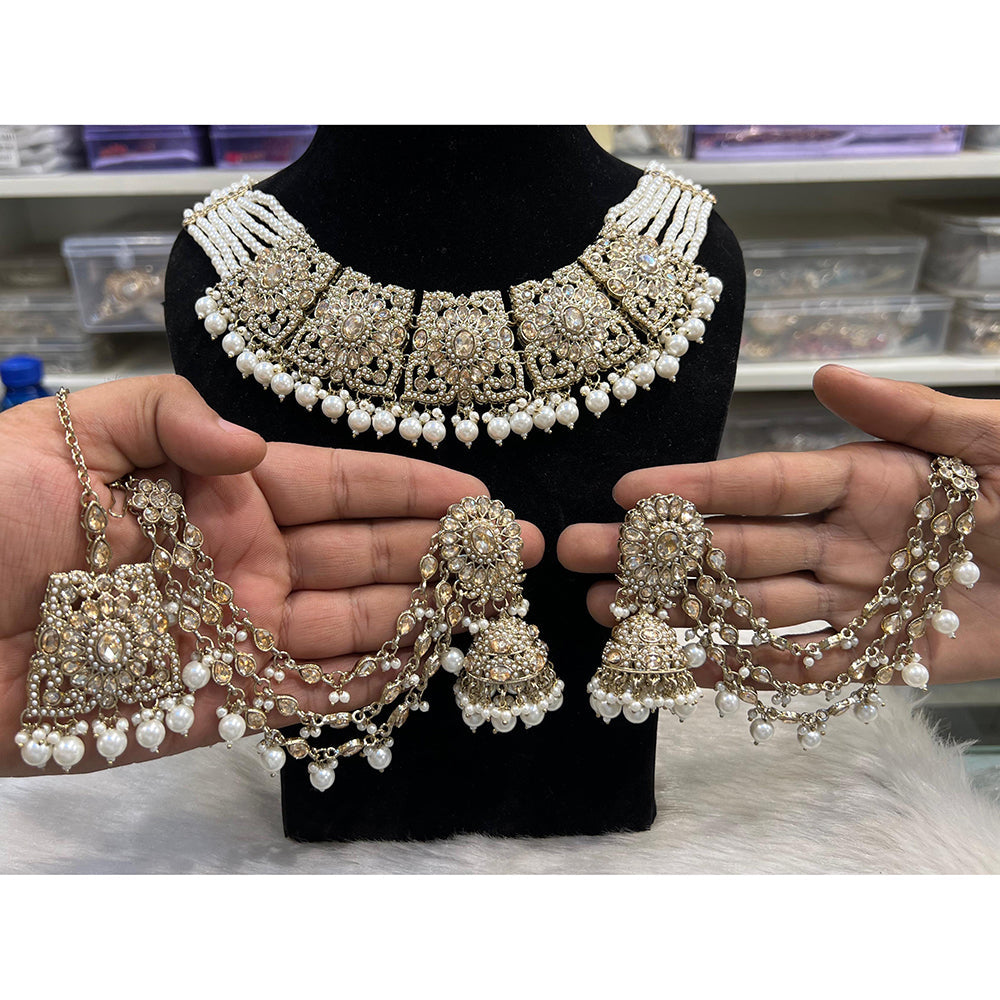 Hira Collections Royal Crystal Stone Beads And Pearl Necklace Set