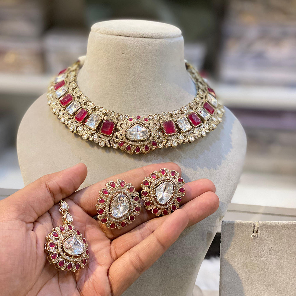 Hira Collections Royal Crystal Stone Necklace Set