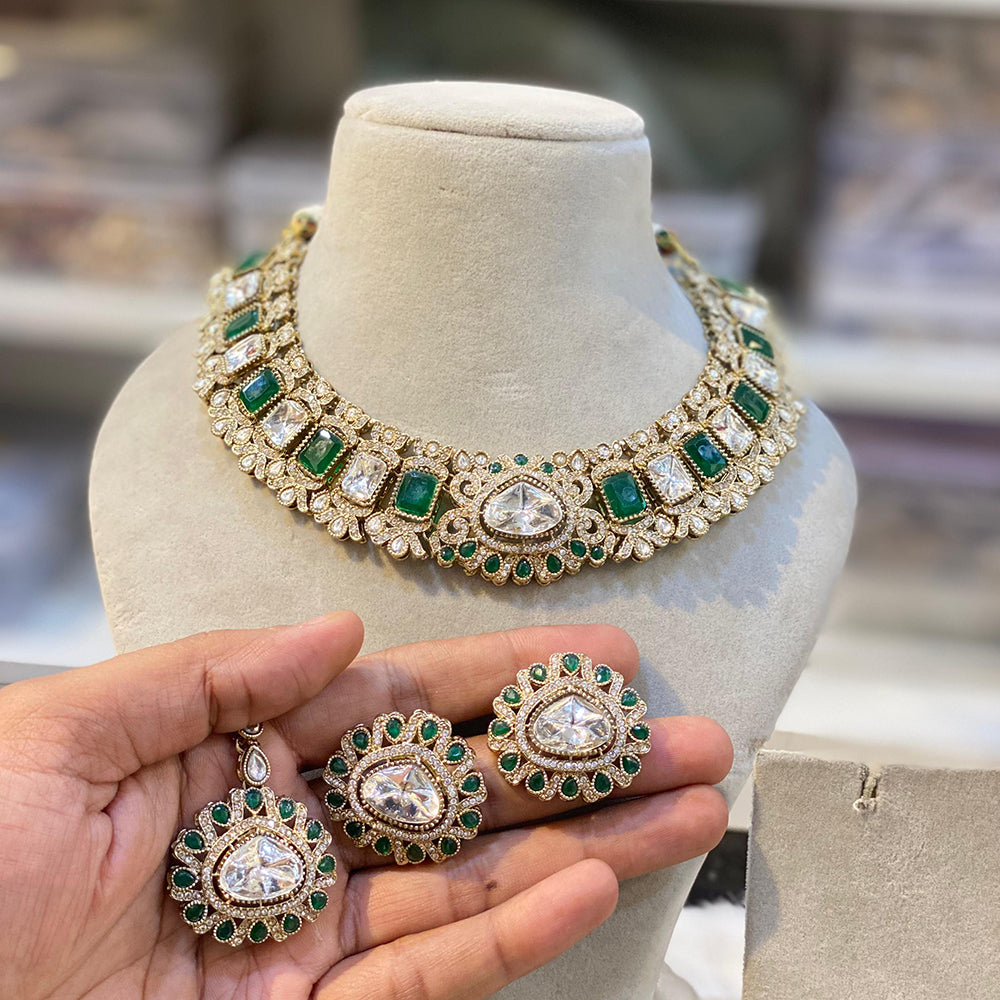 Hira Collections Royal Crystal Stone Necklace Set