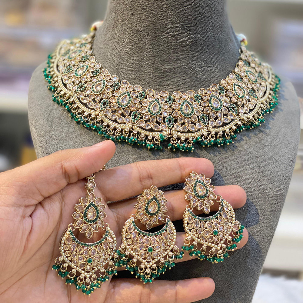 Hira Collections Royal Crystal Stone Beads And Pearl Necklace Set