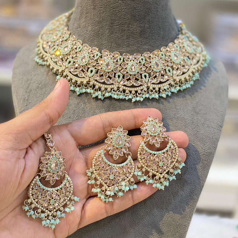 Hira Collections Royal Crystal Stone Beads And Pearl Necklace Set