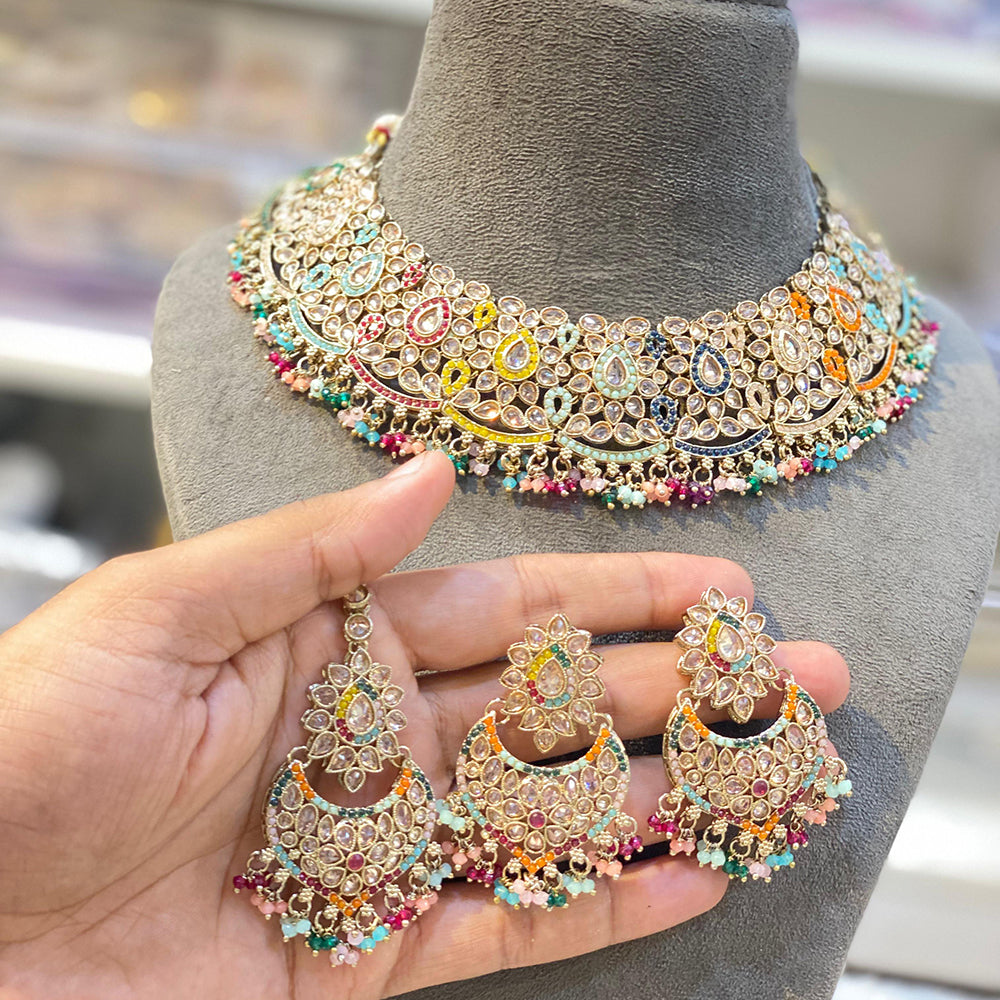 Hira Collections Royal Crystal Stone Beads And Pearl Necklace Set
