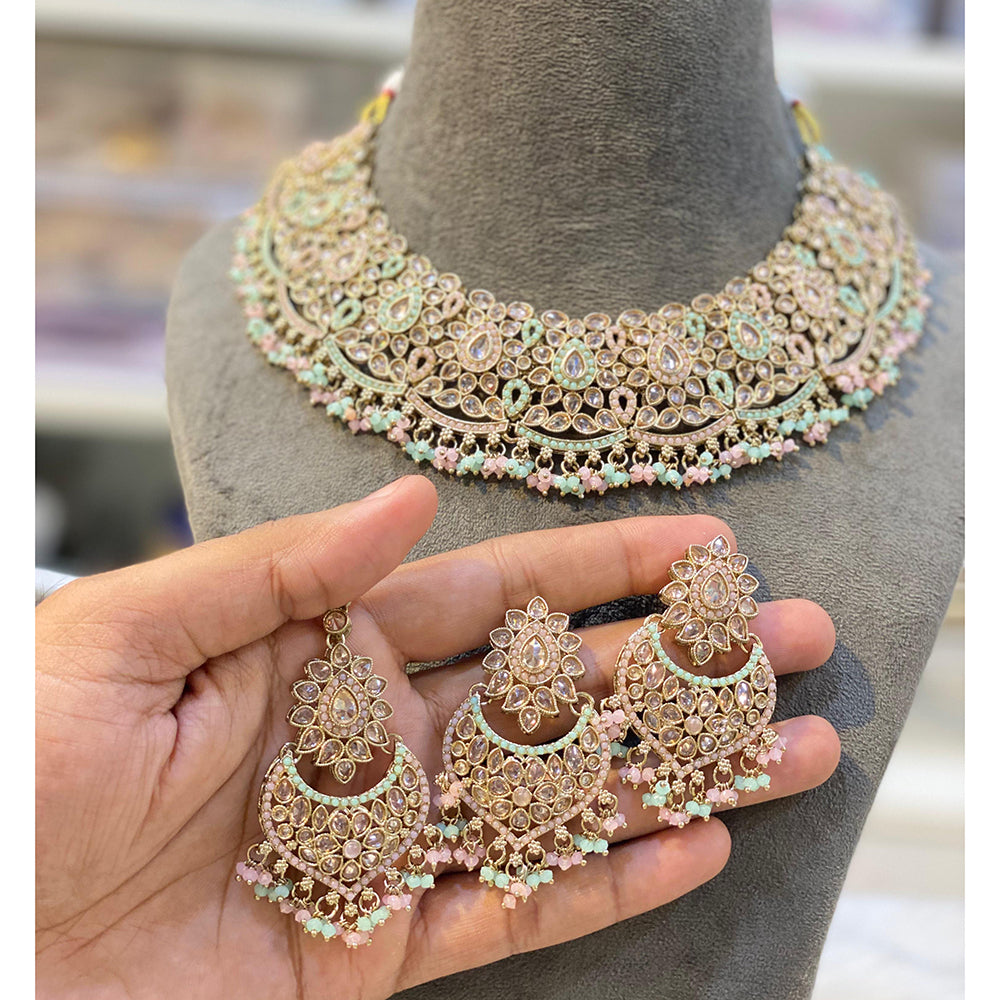 Hira Collections Royal Crystal Stone Beads And Pearl Necklace Set