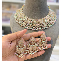 Hira Collections Royal Crystal Stone Beads And Pearl Necklace Set