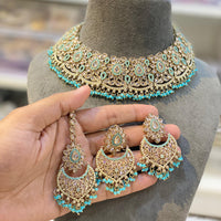 Hira Collections Royal Crystal Stone Beads And Pearl Necklace Set