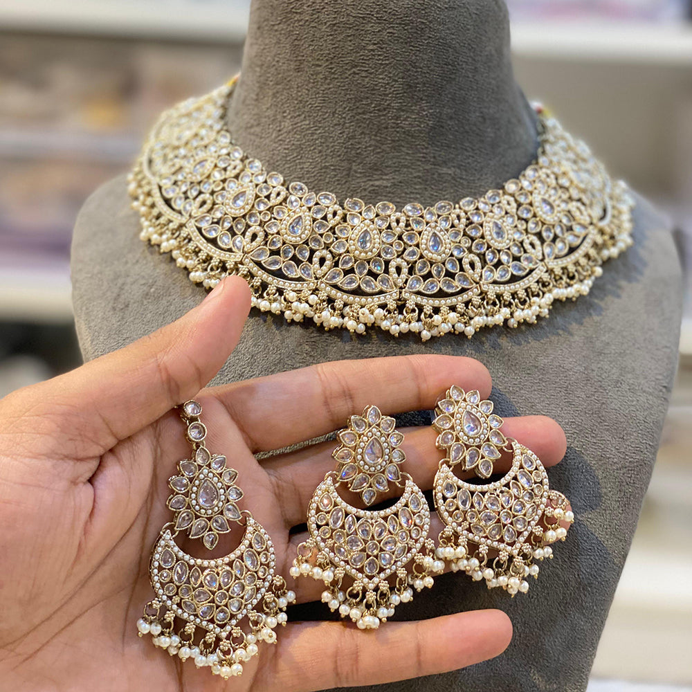 Hira Collections Royal Crystal Stone Beads And Pearl Necklace Set