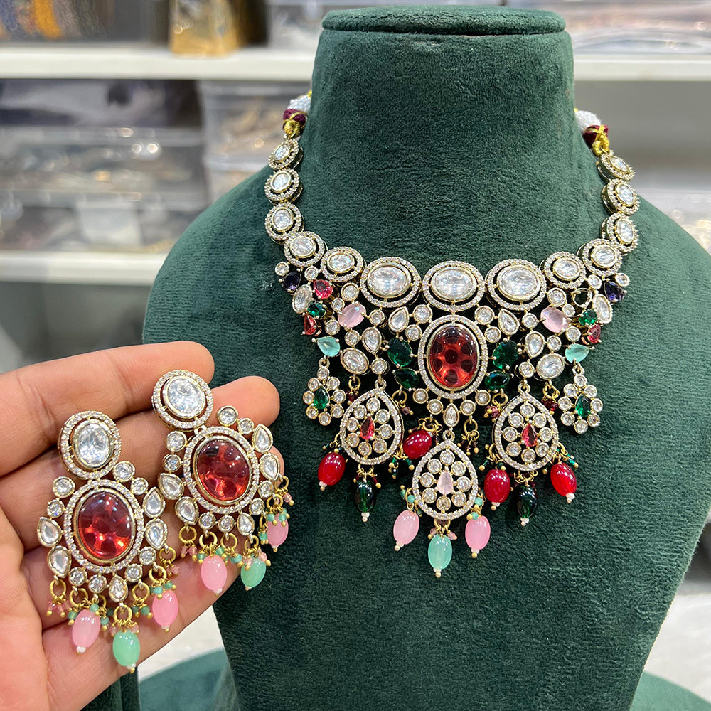 Hira Collection Glamorous Polki Kundan Beads Choker Necklace Set