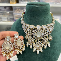 Hira Collection Glamorous Polki Kundan Beads Choker Necklace Set