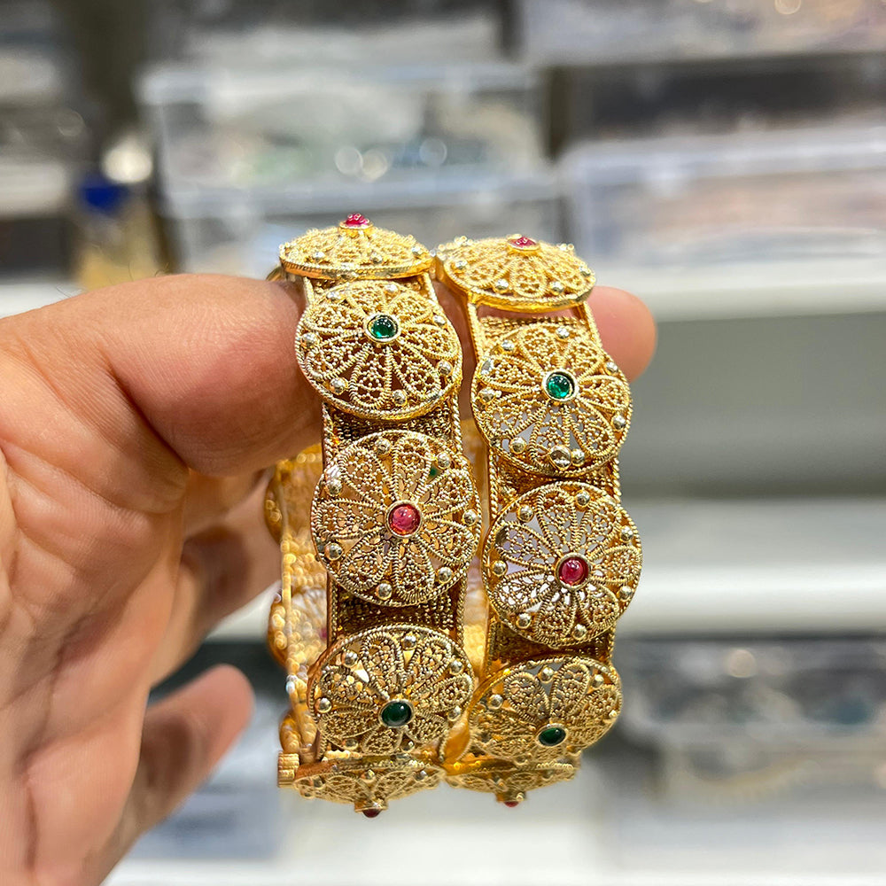 Hira Collections Royal Pota Stone Openable Bangles Set