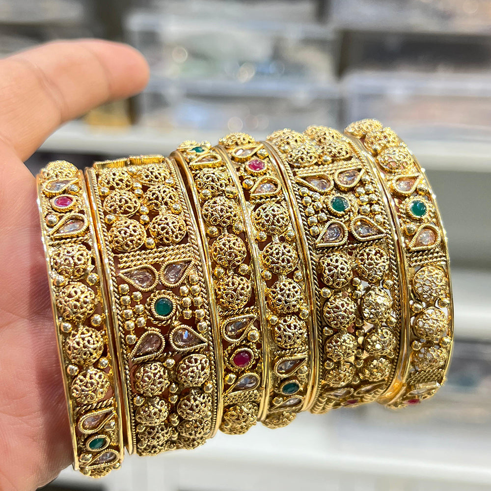Hira Collections Royal Crystal And Pota Stone Bangles Set