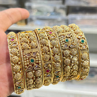 Hira Collections Royal Crystal And Pota Stone Bangles Set