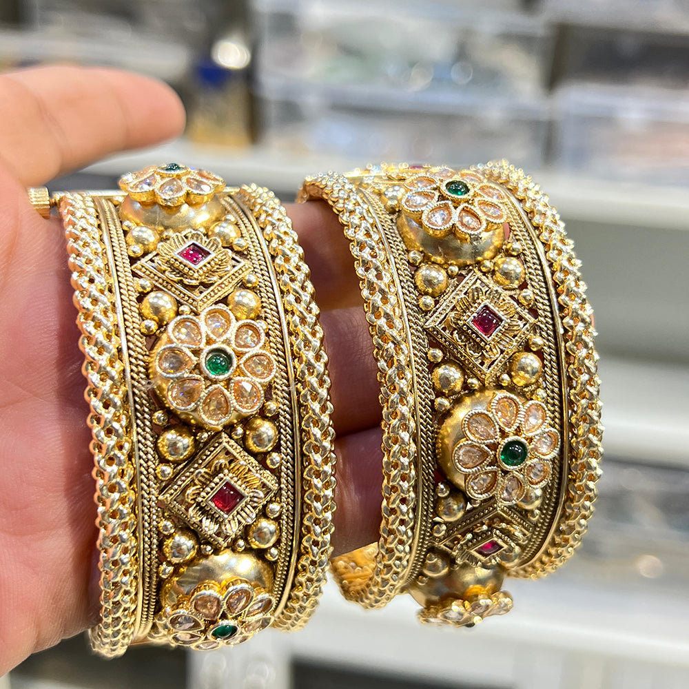 Hira Collections Royal Crystal And Pota Stone Openable Bangles Set