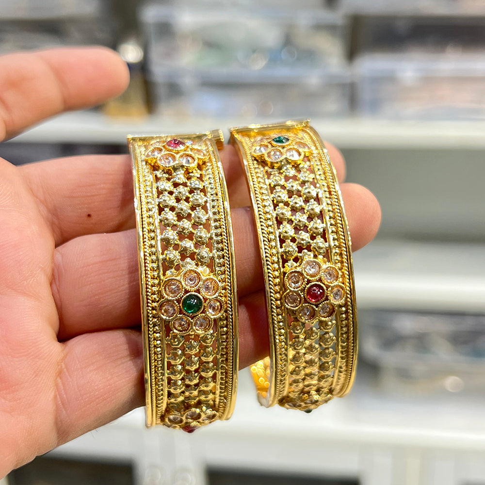 Hira Collections Royal Crystal And Pota Stone Openable Bangles Set