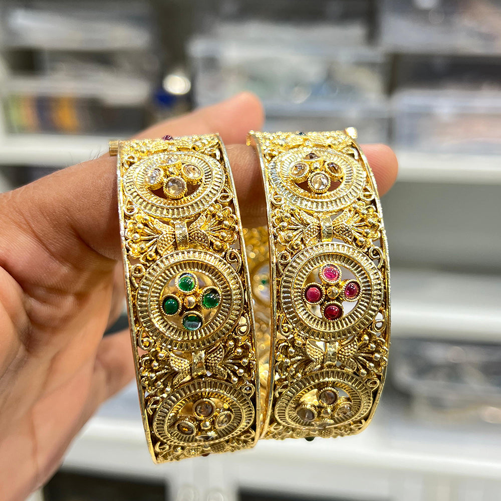 Hira Collections Royal Crystal And Pota Stone Openable Bangles Set