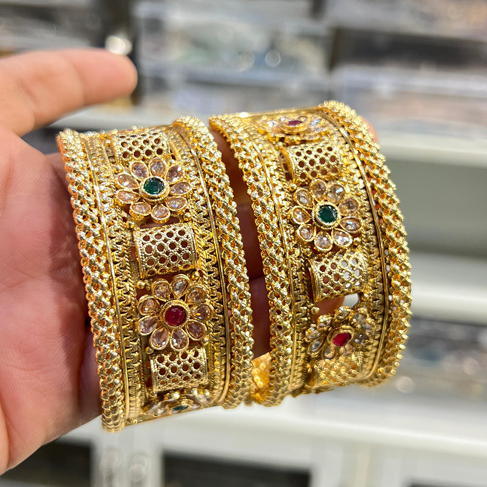 Hira Collections Royal Crystal And Pota Stone Openable Bangles Set