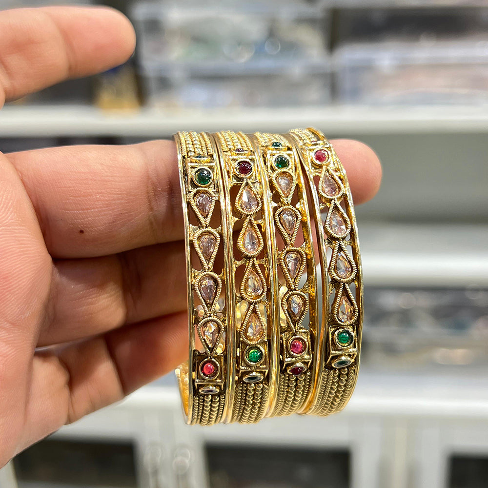 Hira Collections Royal Crystal And Pota Stone Bangles Set