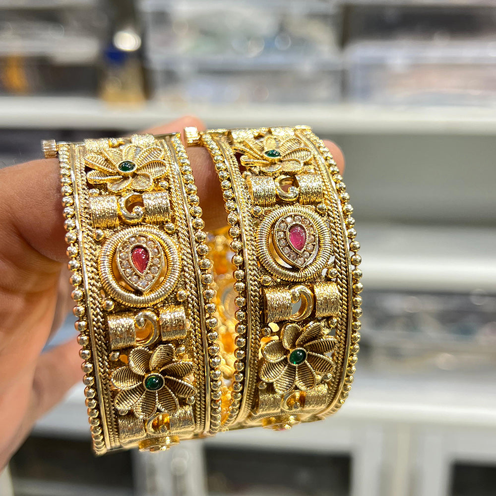 Hira Collections Royal Pota Stone Openable Bangles Set