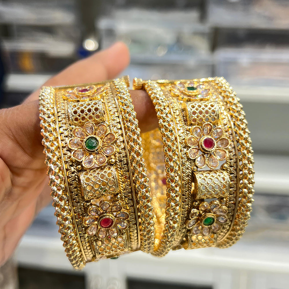 Hira Collections Royal Crystal And Pota Stone Bangles Set