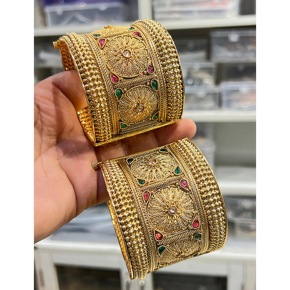 Hira Collections Royal Crystal And Pota Stone Bangles Set