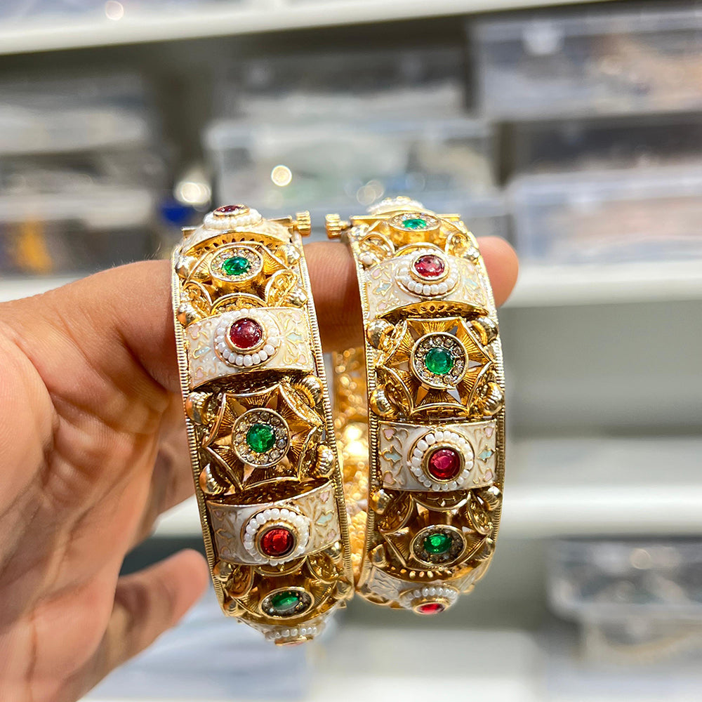 Hira Collections Royal Pota Stone And Meenakari Openable Bangles Set