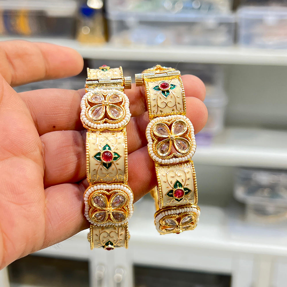 Hira Collections Royal Pota Stone And Meenakari Openable Bangles Set
