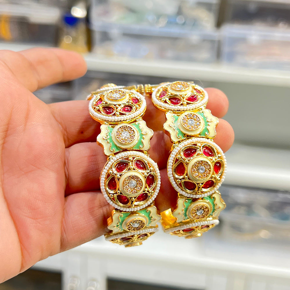 Hira Collections Royal Pota Stone And Meenakari Openable Bangles Set