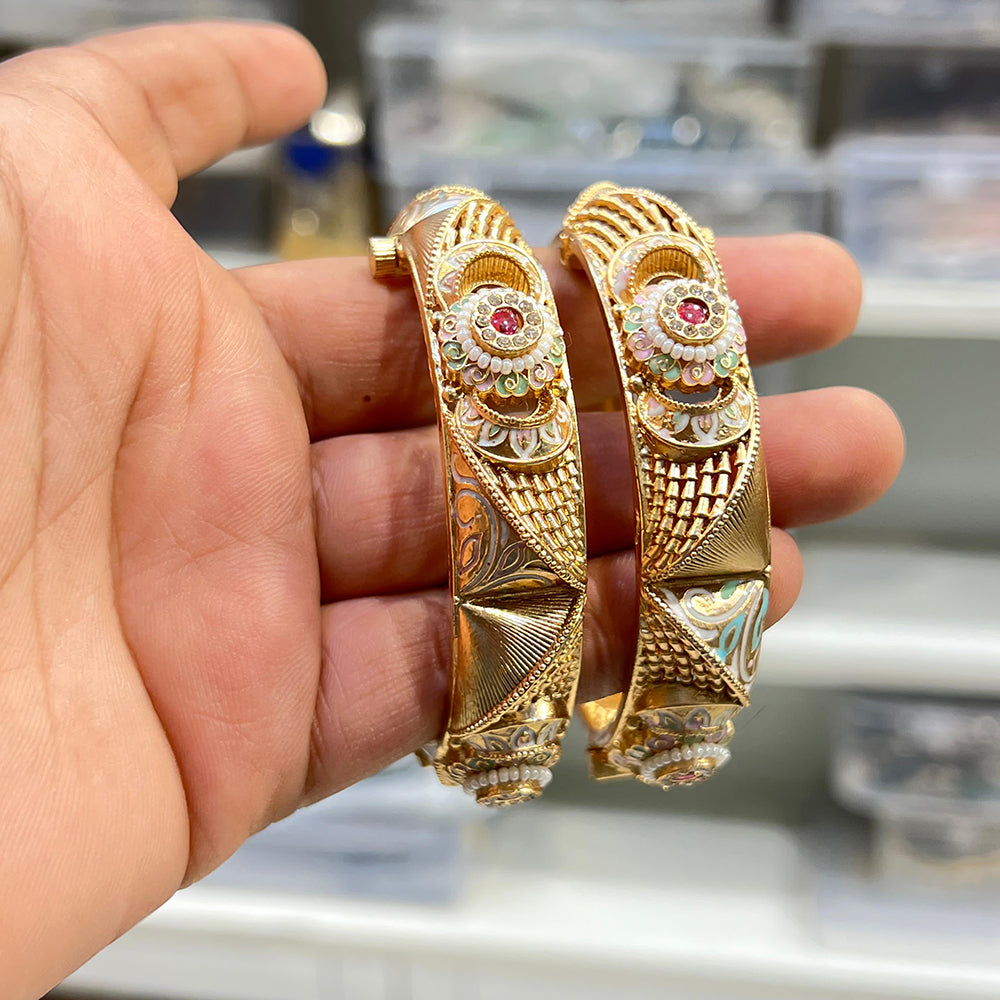 Hira Collections Royal Pota Stone And Meenakari Openable Bangles Set