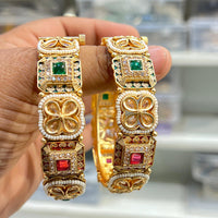 Hira Collections Royal Pota Stone And Meenakari Openable Bangles Set