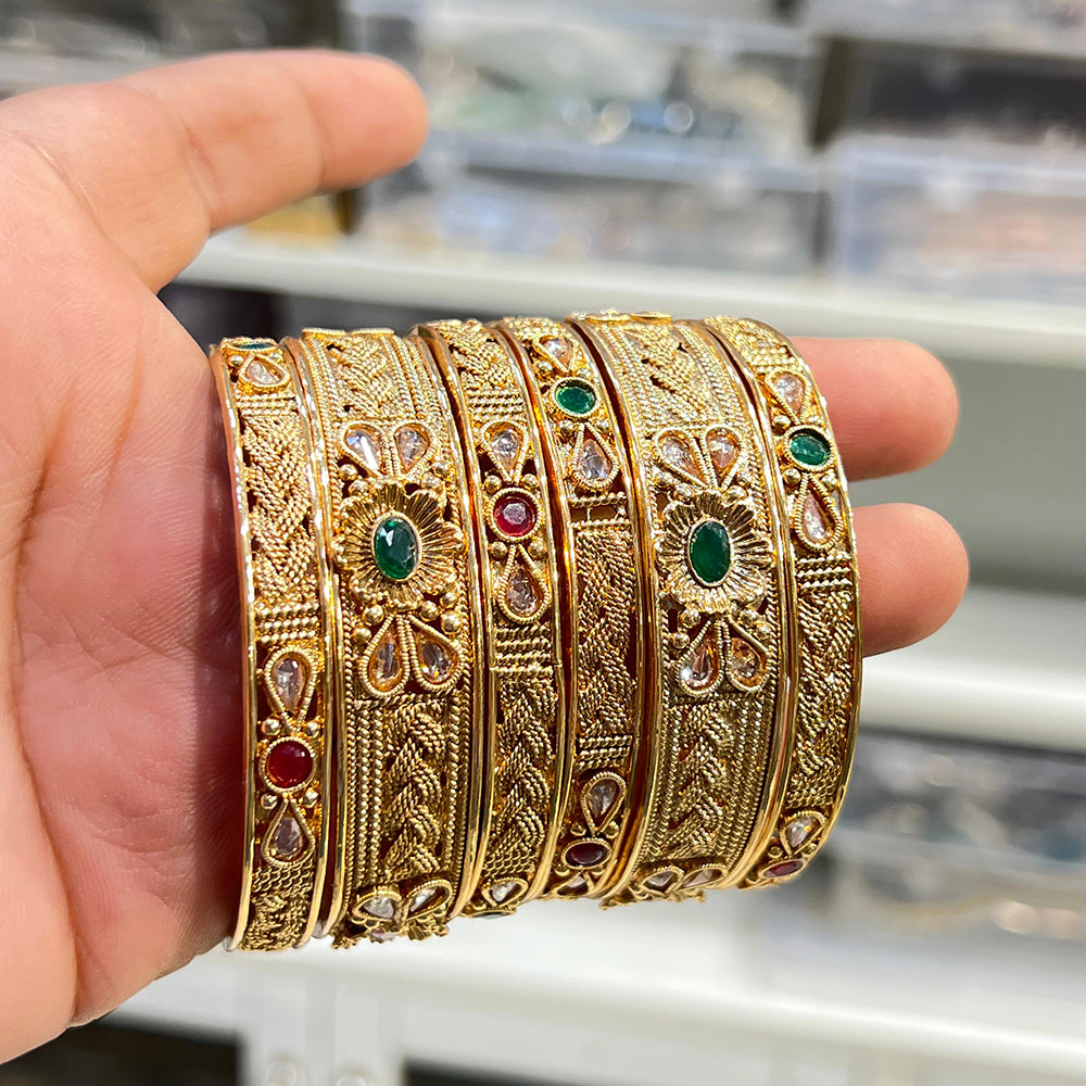Hira Collections Royal Crystal Stone Bangles Set
