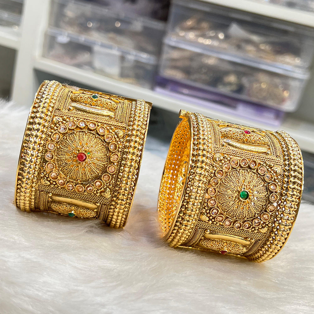 Hira Collections Royal Crystal And Pota Stone Bangles Set