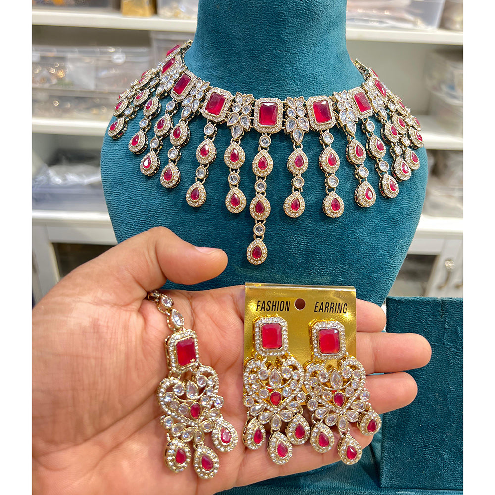 Hira Collections Sparkling Crystal And Austrian Stone Necklace Jewellery Set
