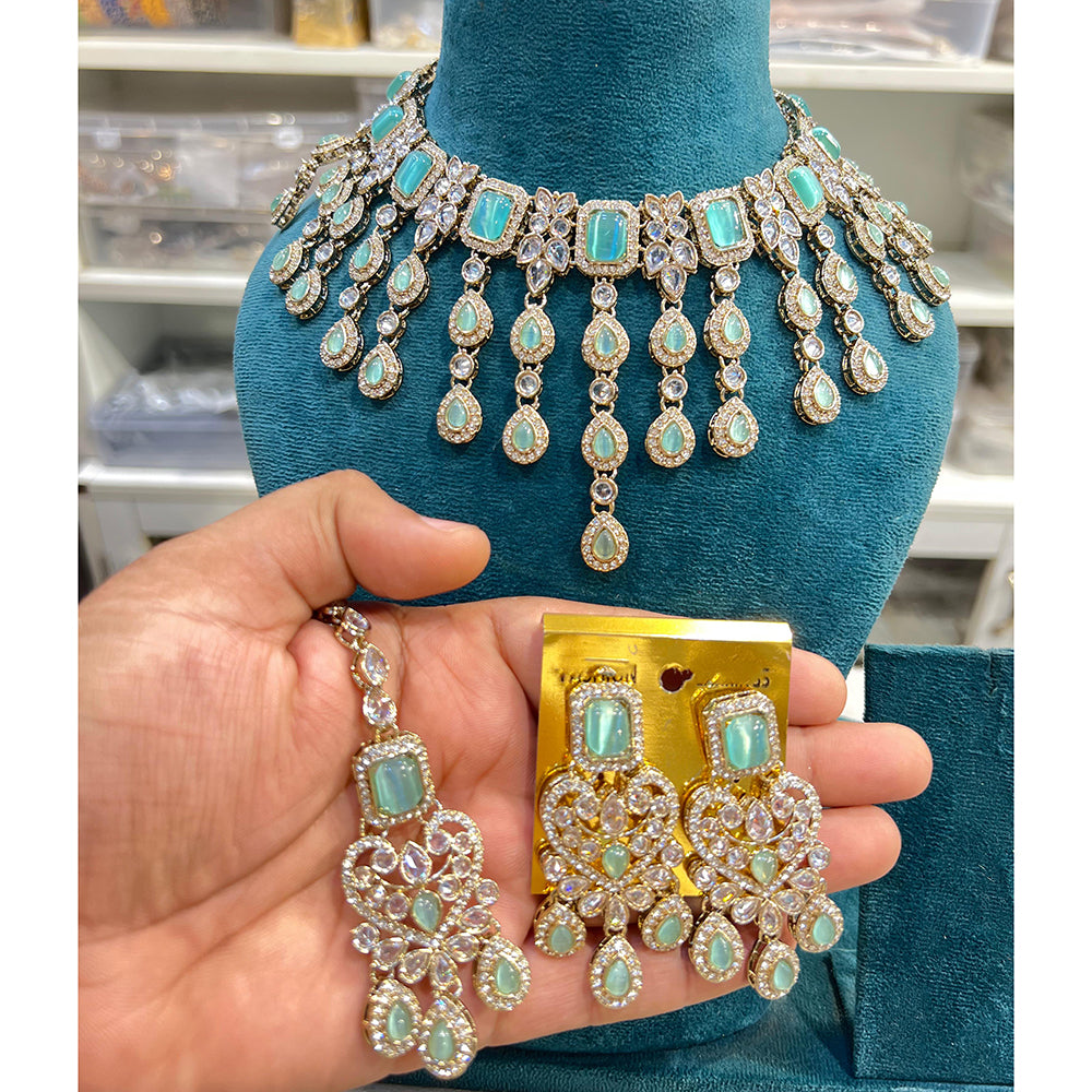 Hira Collections Sparkling Crystal And Austrian Stone Necklace Jewellery Set