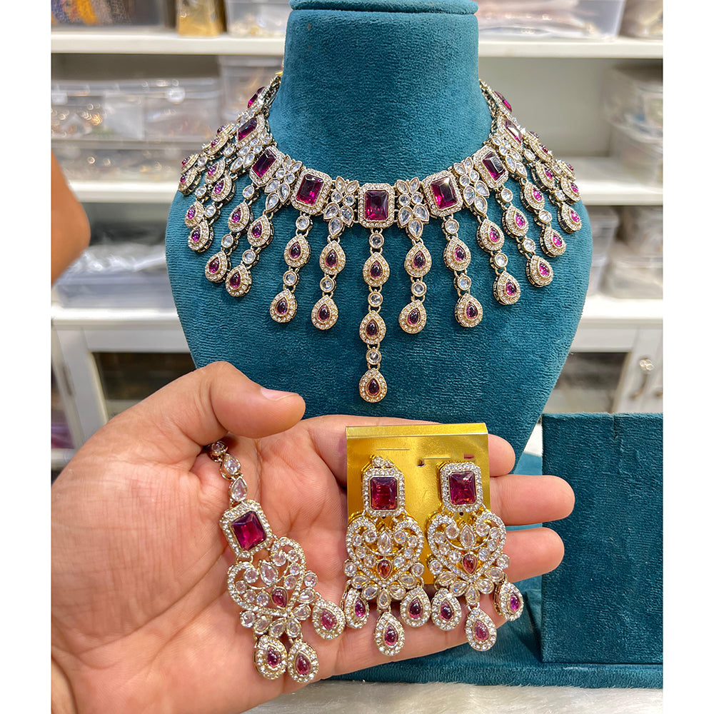 Hira Collections Sparkling Crystal And Austrian Stone Necklace Jewellery Set