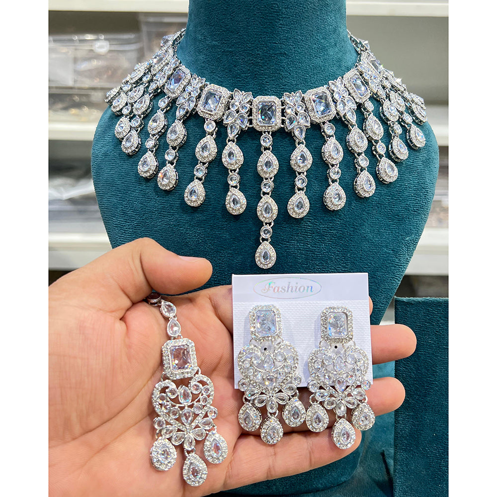 Hira Collections Sparkling Crystal And Austrian Stone Necklace Jewellery Set