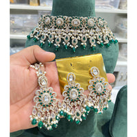 Hira Collections Sparkling Crystal And Pearl Choker Necklace Jewellery Set