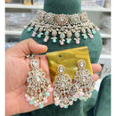 Hira Collections Sparkling Crystal And Pearl Choker Necklace Jewellery Set