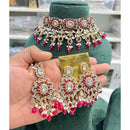 Hira Collections Sparkling Crystal And Pearl Choker Necklace Jewellery Set