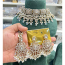 Hira Collections Sparkling Crystal And Pearl Choker Necklace Jewellery Set