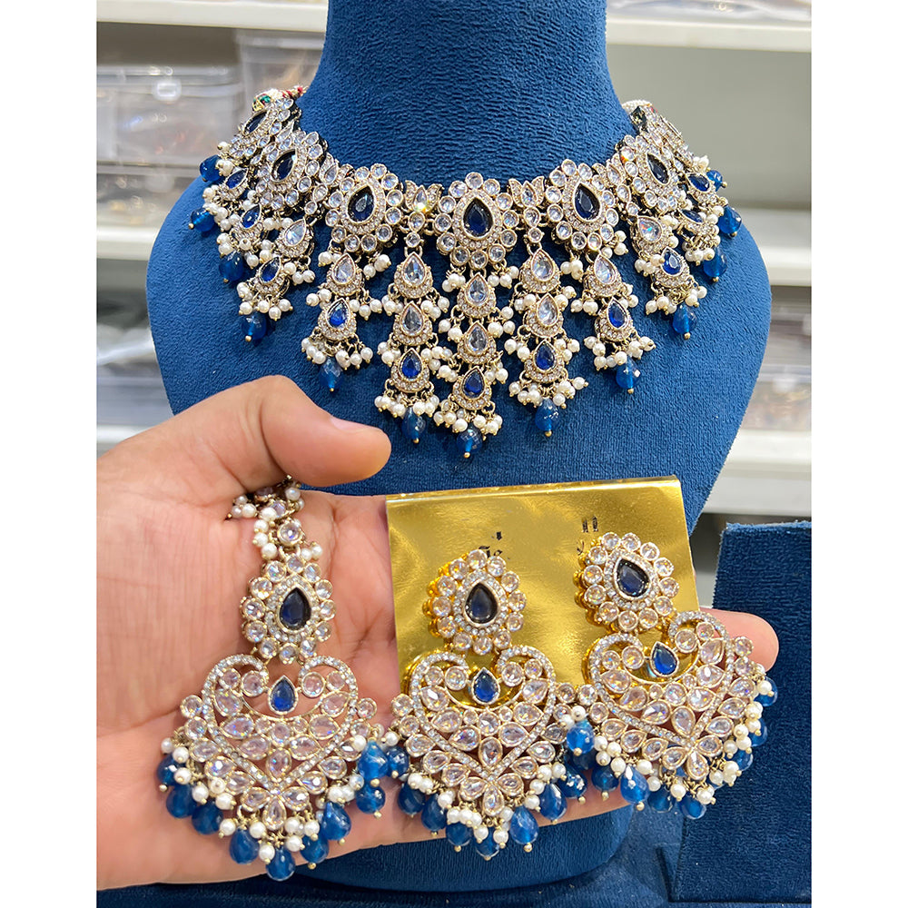 Hira Collections Sparkling Crystal And Beads Necklace Jewellery Set