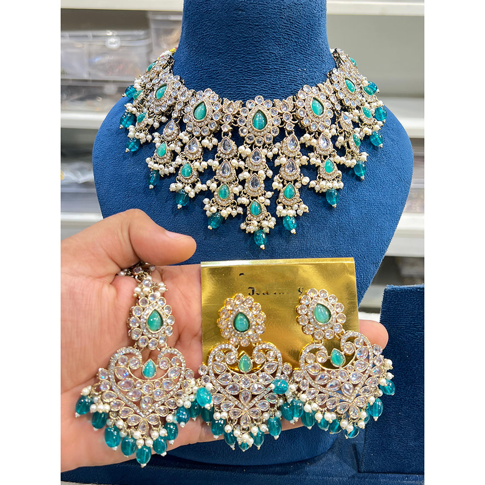 Hira Collections Sparkling Crystal And Beads Necklace Jewellery Set
