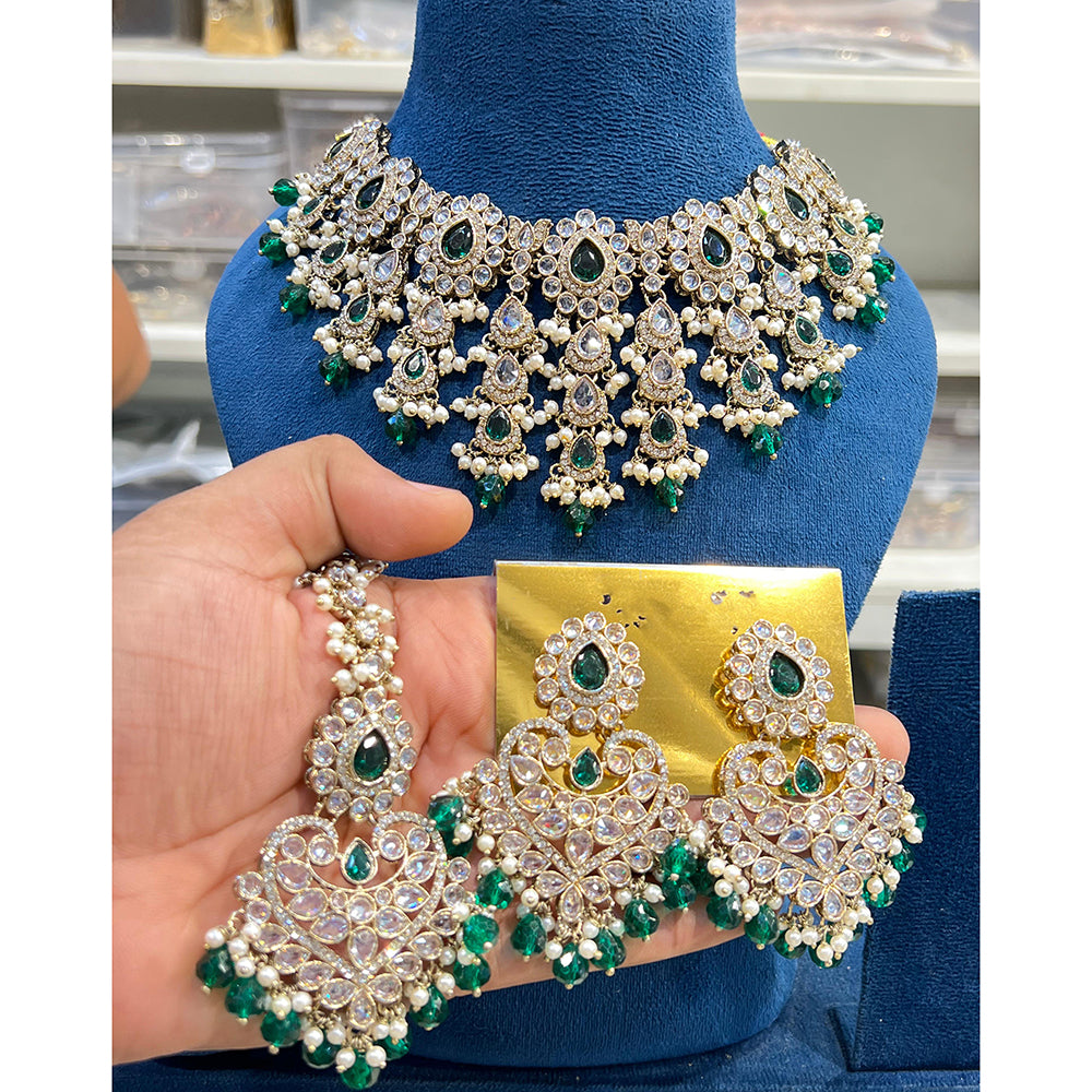 Hira Collections Sparkling Crystal And Beads Necklace Jewellery Set