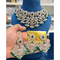Hira Collections Sparkling Crystal And Beads Necklace Jewellery Set
