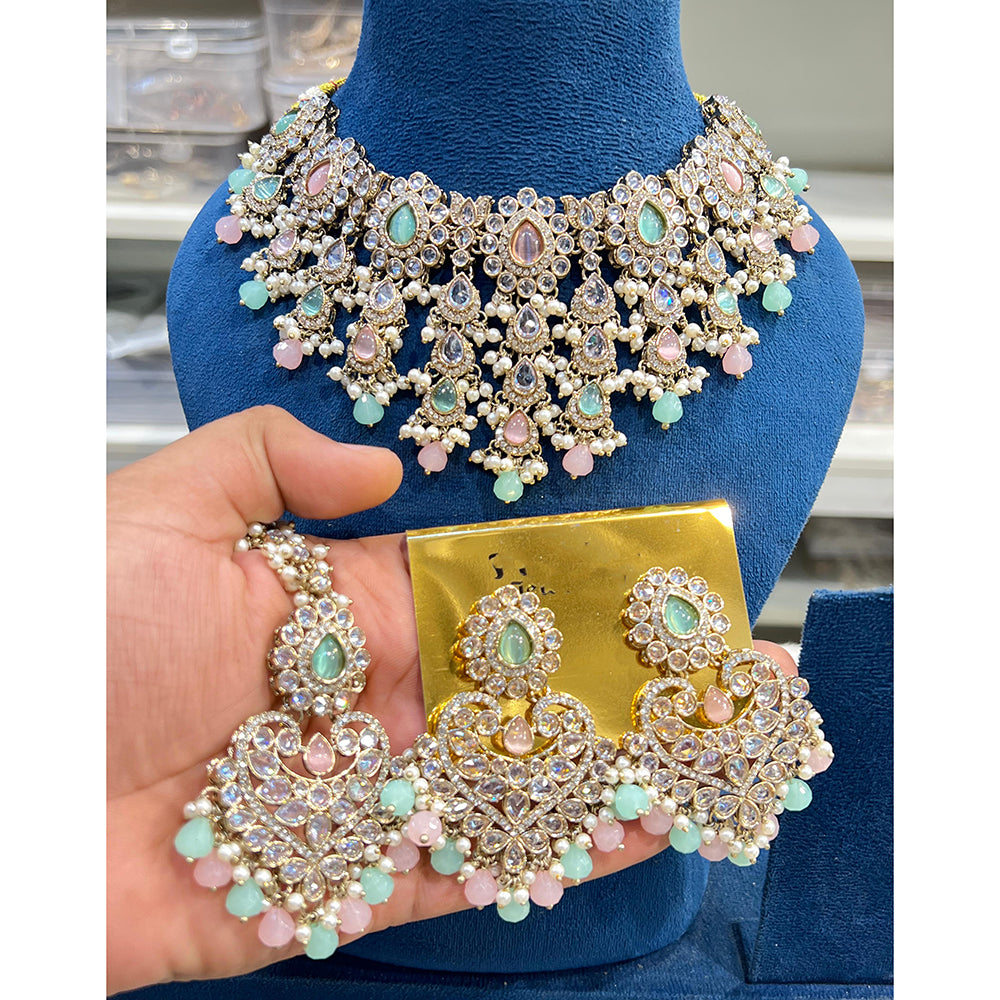 Hira Collections Sparkling Crystal And Beads Necklace Jewellery Set
