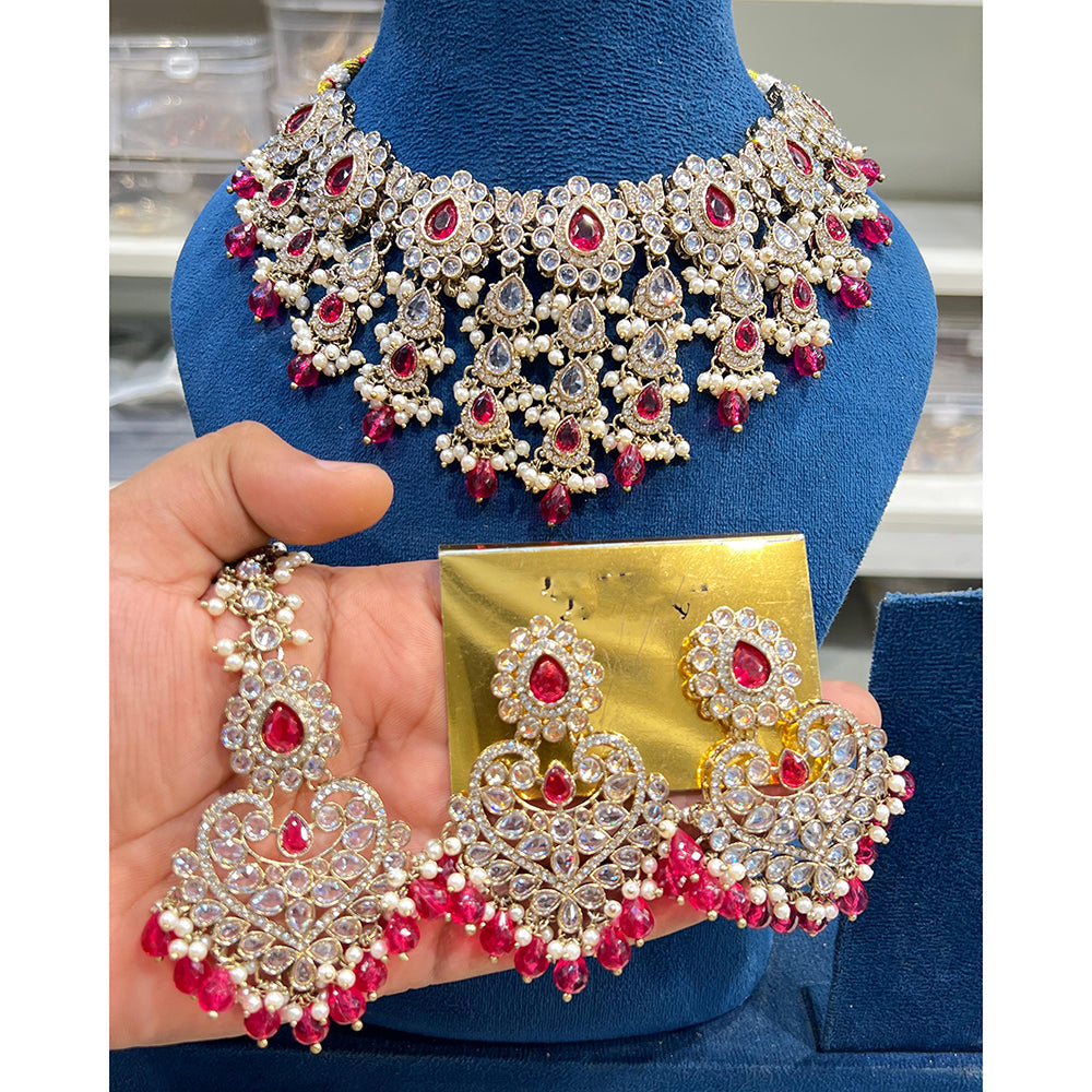 Hira Collections Sparkling Crystal And Beads Necklace Jewellery Set