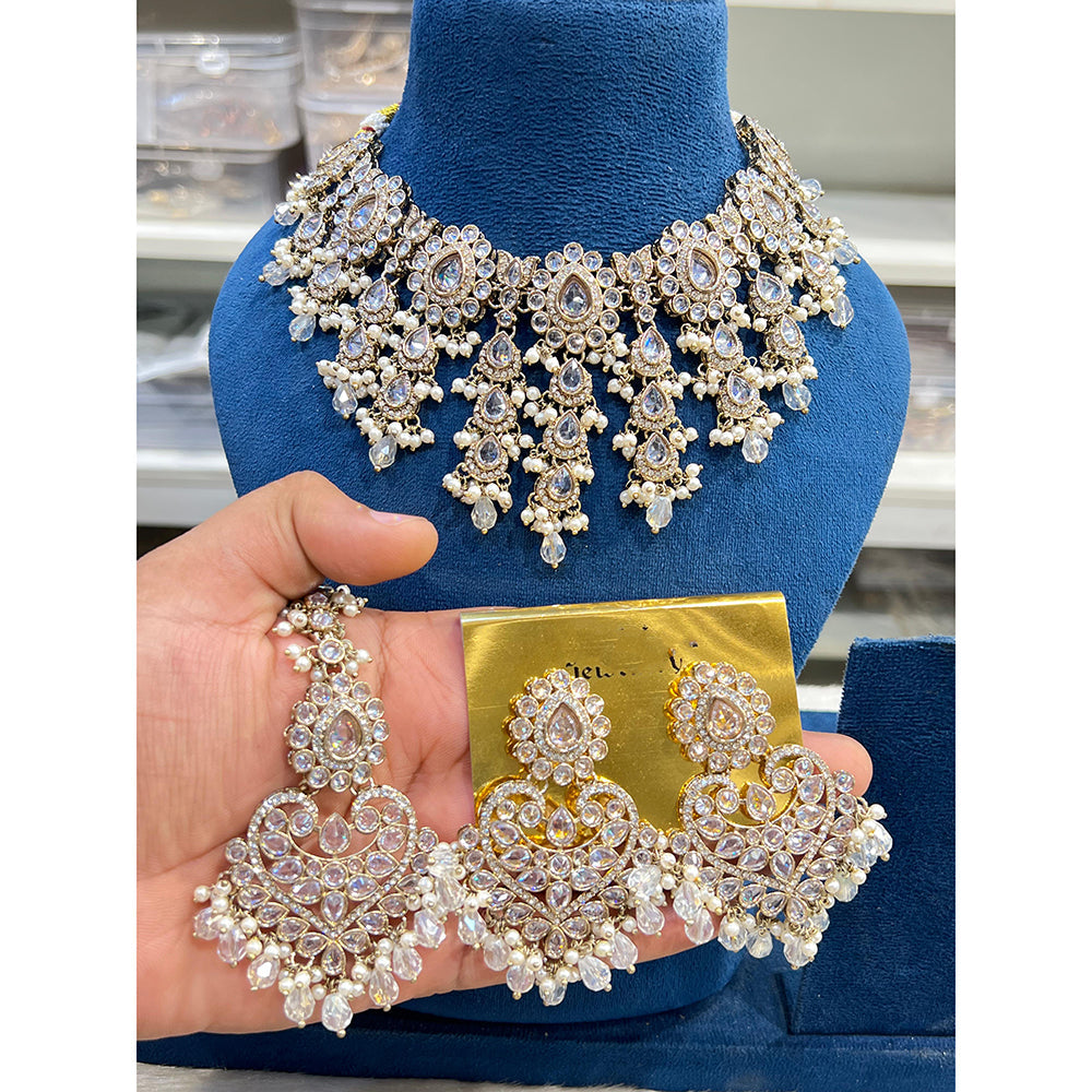 Hira Collections Sparkling Crystal And Beads Necklace Jewellery Set