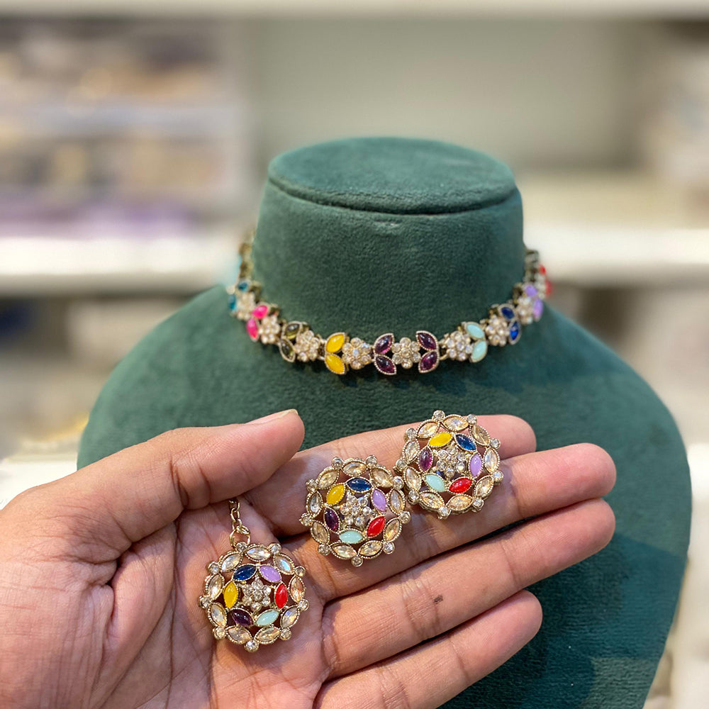 Hira Collections Timeless Glam Pota and Kundan Stone Necklace Set