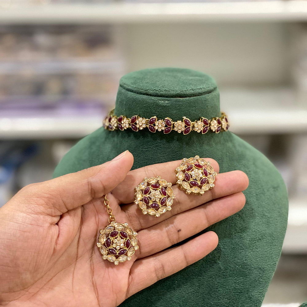 Hira Collections Timeless Glam Pota and Kundan Stone Necklace Set
